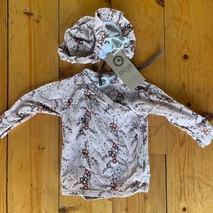 Musli organic cotton baby kimono shirt & matching bonnet